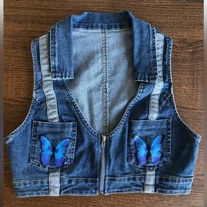 Euphoria inspired Blue butterfly denim vest shirt